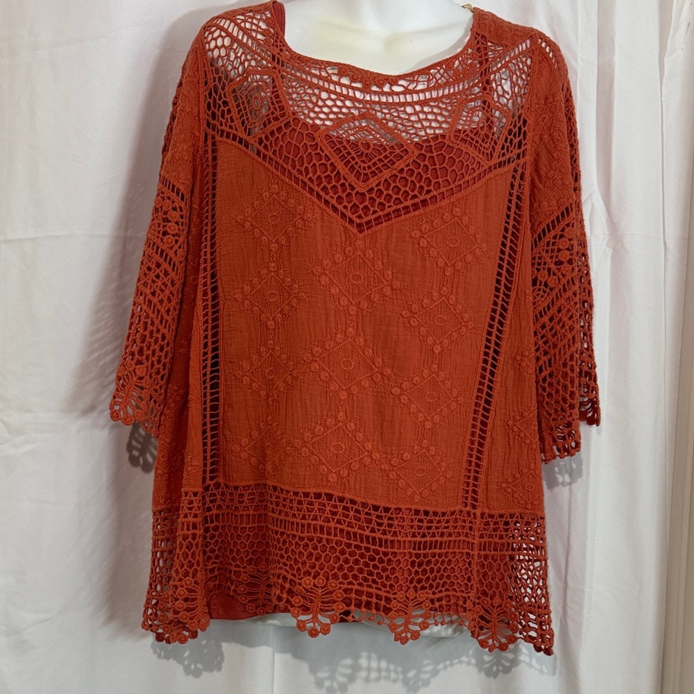 Democracy Rust Orange Crochet Top